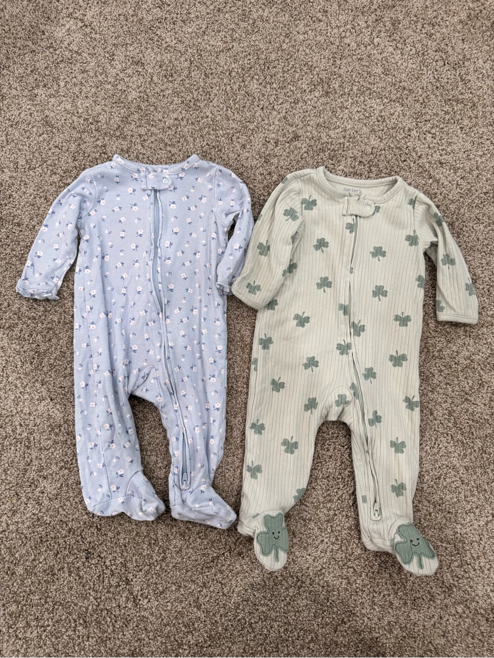 Carter's Sage Green Clover Ribbed Footed One-Piece